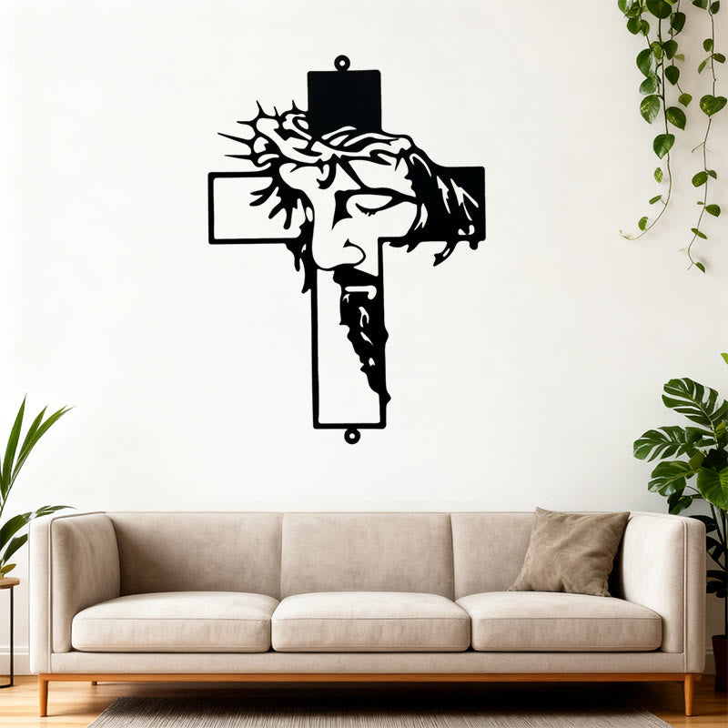 Christianartworkshop Black Metal Jesus with Crown of Thorns Cross Metal Wall Decor - image 2
