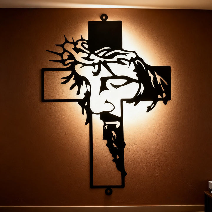 Christianartworkshop Black Metal Jesus with Crown of Thorns Cross Wall Decor - Black - 8.27''*11.81''/21*30cm - image 0