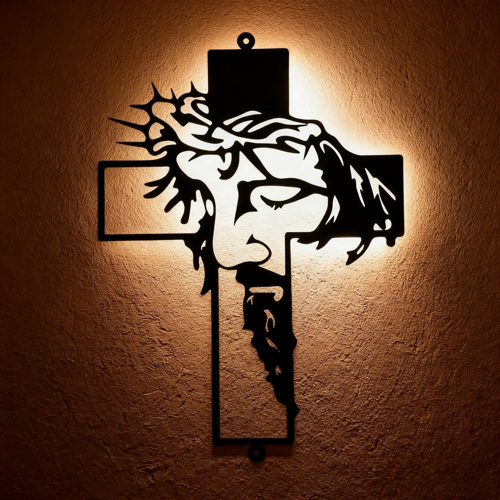 Christianartworkshop Black Metal Jesus with Crown of Thorns Cross Wall Decor - Black - 11.02"*15.74"/28*40cm - image 1
