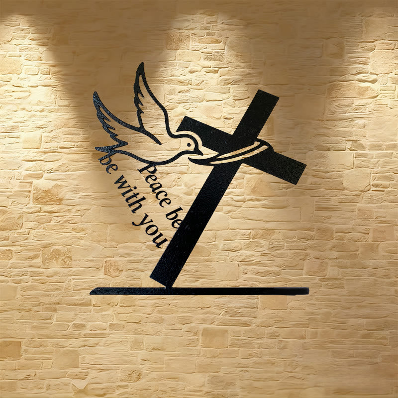 Christianartworkshop Peaceful Blessings Cross and Dove Metal Wall Decor: Be Strong and Courageous - image 2