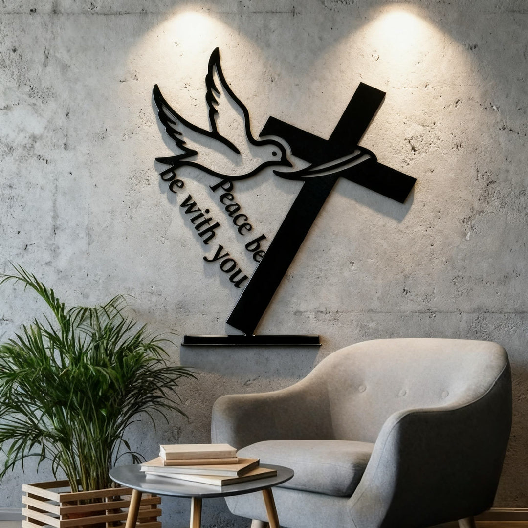 Christianartworkshop Peaceful Blessings Cross and Dove Metal Wall Decor: Be Strong and Courageous - image 1