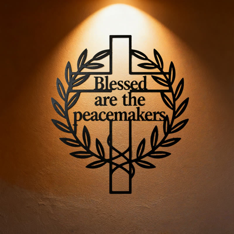 Christianartworkshop Blessed are the Peacemakers Cross with Olive Branch Metal Wall Decor - Black - 13.82"*15.75"/35.1*40cm - image 0