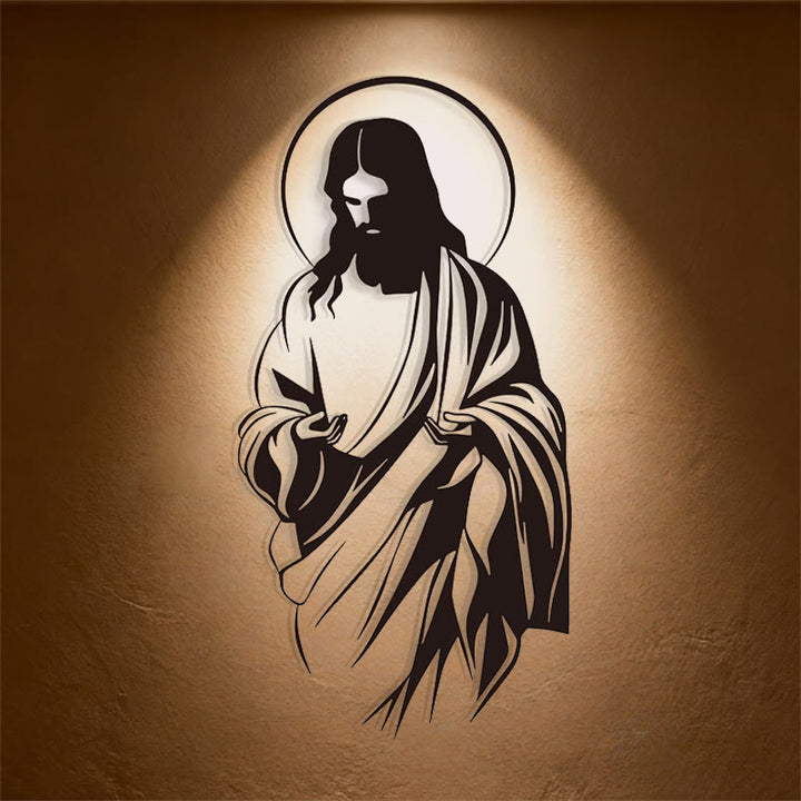 Christianartworkshop Jesus with Halo Silhouette Metal Wall Decor for Faithful Home - Black - 8.15"*15.74"/20.7*40cm - image 0