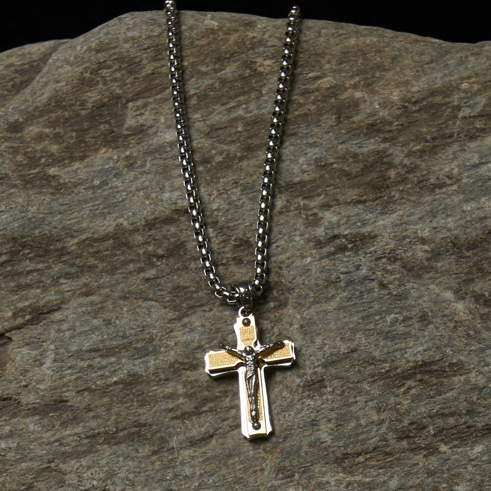 FREE Today: Dual - Tone Metal Crucifix Necklace with Jesus Figure: Faith & Art Fusion - image 1
