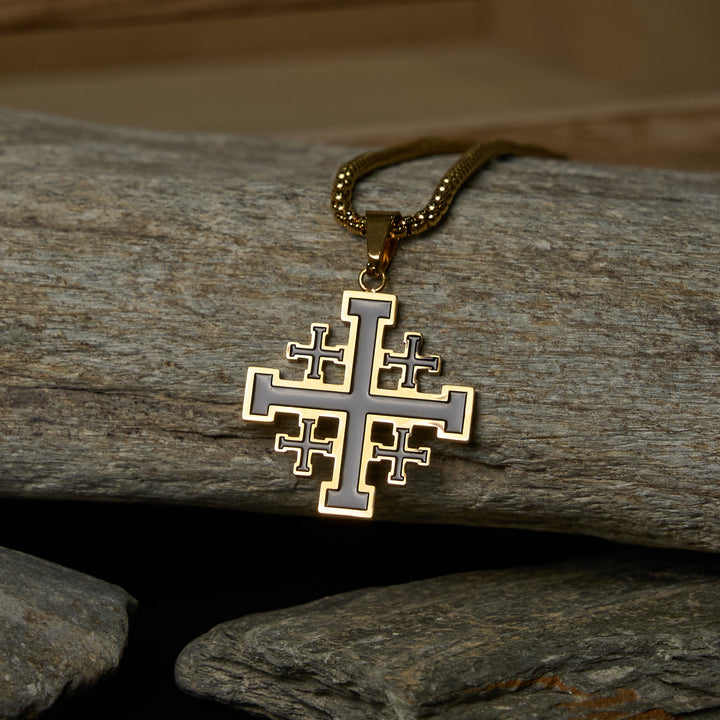 FREE Today: Hip-hop Style Jerusalem Cross Titanium Steel Pendant Necklace - Gold with chain - image 5