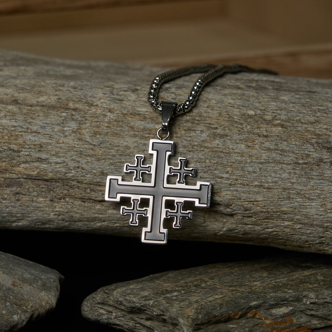 FREE Today: Hip-hop Style Jerusalem Cross Titanium Steel Pendant Necklace - Silver with chain - image 3