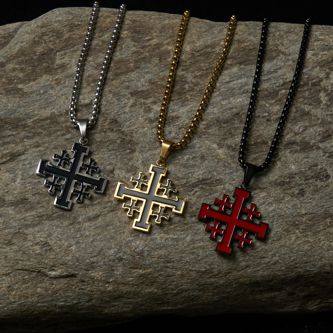 FREE Today: Hip-hop Style Jerusalem Cross Titanium Steel Pendant Necklace - Black with chain - image 0