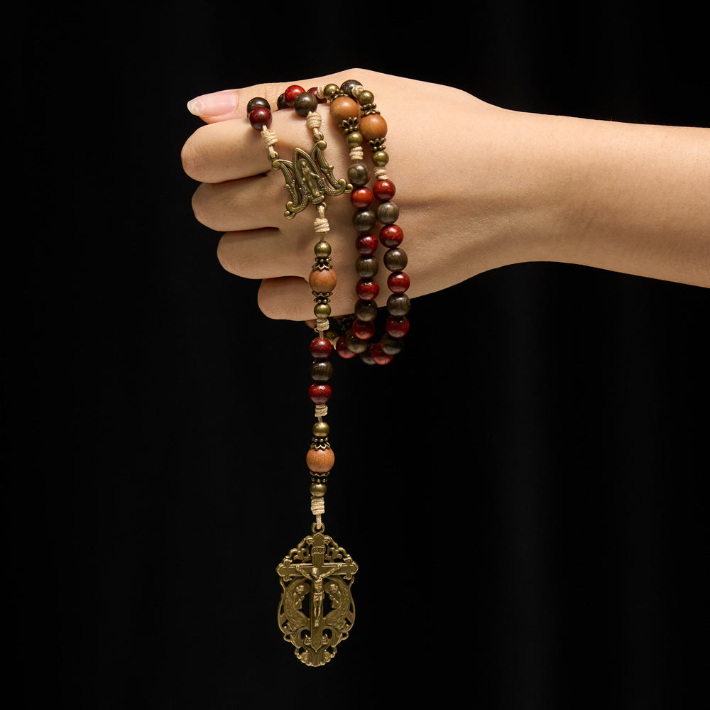 Christianartworkshop Nature - Toned Wooden Rosary: Earthy Beads & Ornate Bronze Crucifix - image 1