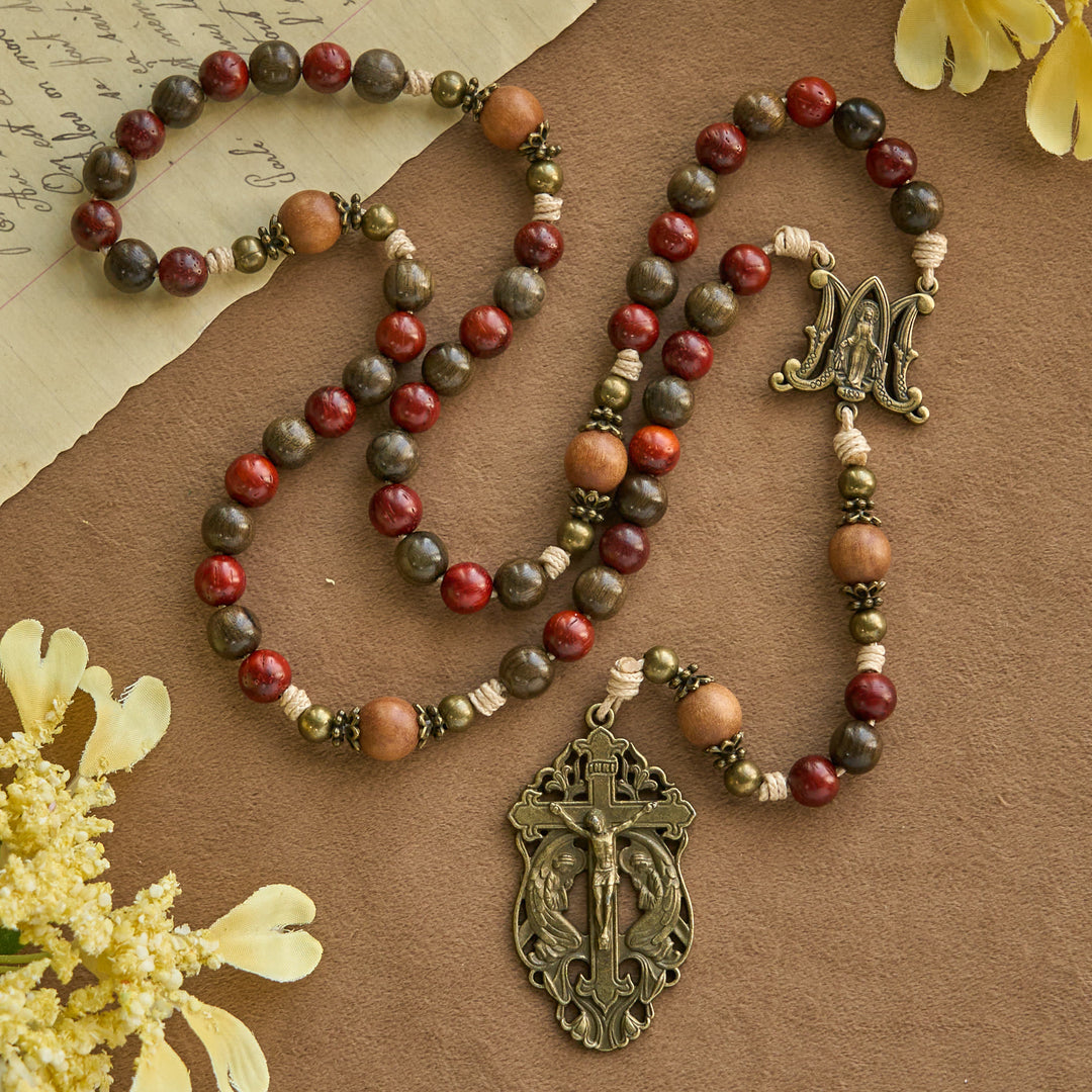 Christianartworkshop Nature - Toned Wooden Rosary: Earthy Beads & Ornate Bronze Crucifix - Purple Halloween - Themed Rosary - image 0