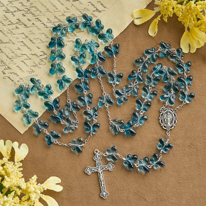 Christianartworkshop Wings of Devotion Shimmering Blue Butterfly Prayer Bracelet, Animal Rosary - image 3