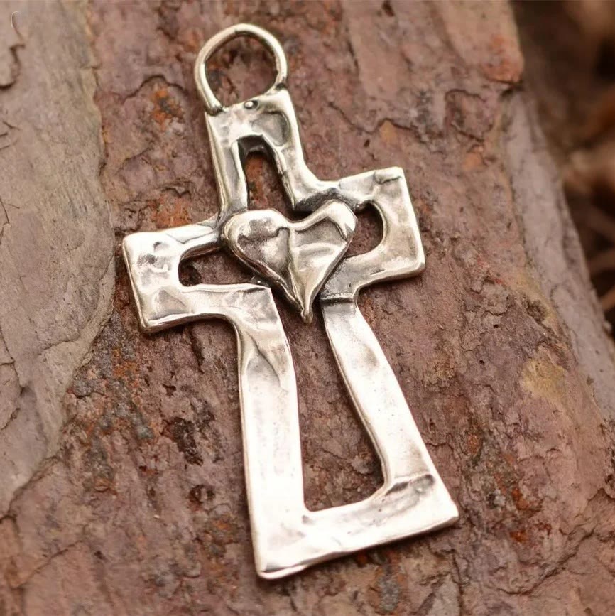 Christianartworkshop Rustic Cross Healing Heart Necklace: A Symbol of Faith - Cross Healing Heart - image 0