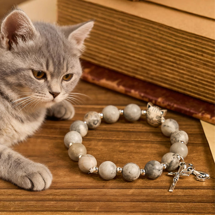 Christianartworkshop Light Grey Tabby Cat Prayer Rosary: Prayerful Care for Stray Cats Animal Rosary - Tabby Cat Bracelet - image 9