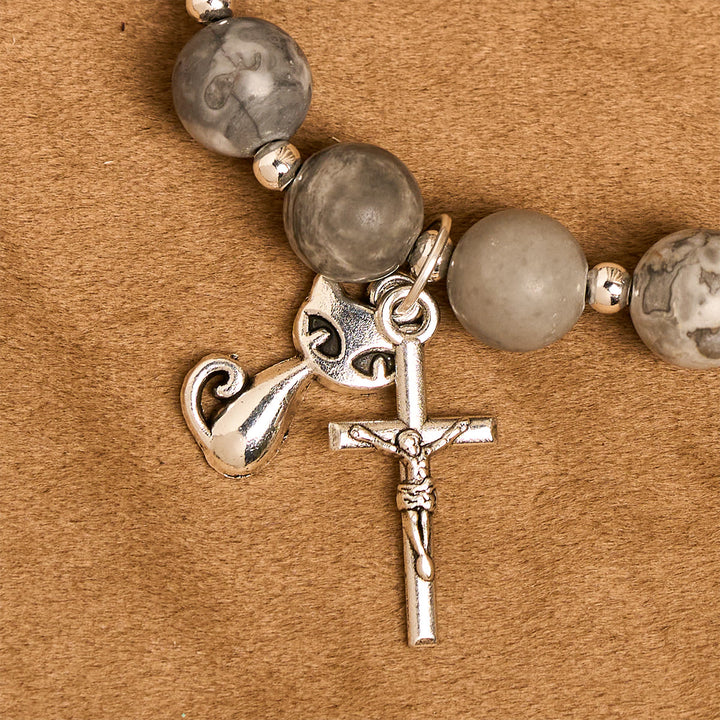 Christianartworkshop Light Grey Tabby Cat Prayer Rosary: Prayerful Care for Stray Cats Animal Rosary - image 16