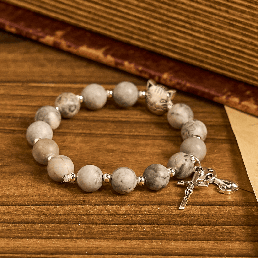 Christianartworkshop Light Grey Tabby Cat Prayer Rosary: Prayerful Care for Stray Cats Animal Rosary - image 13