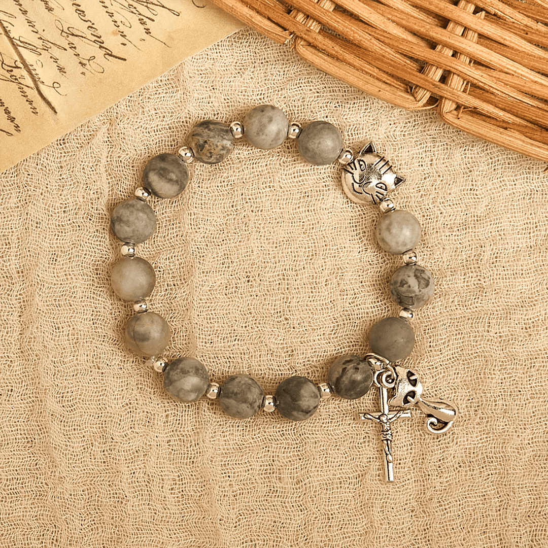 Christianartworkshop Light Grey Tabby Cat Prayer Rosary: Prayerful Care for Stray Cats Animal Rosary - image 11