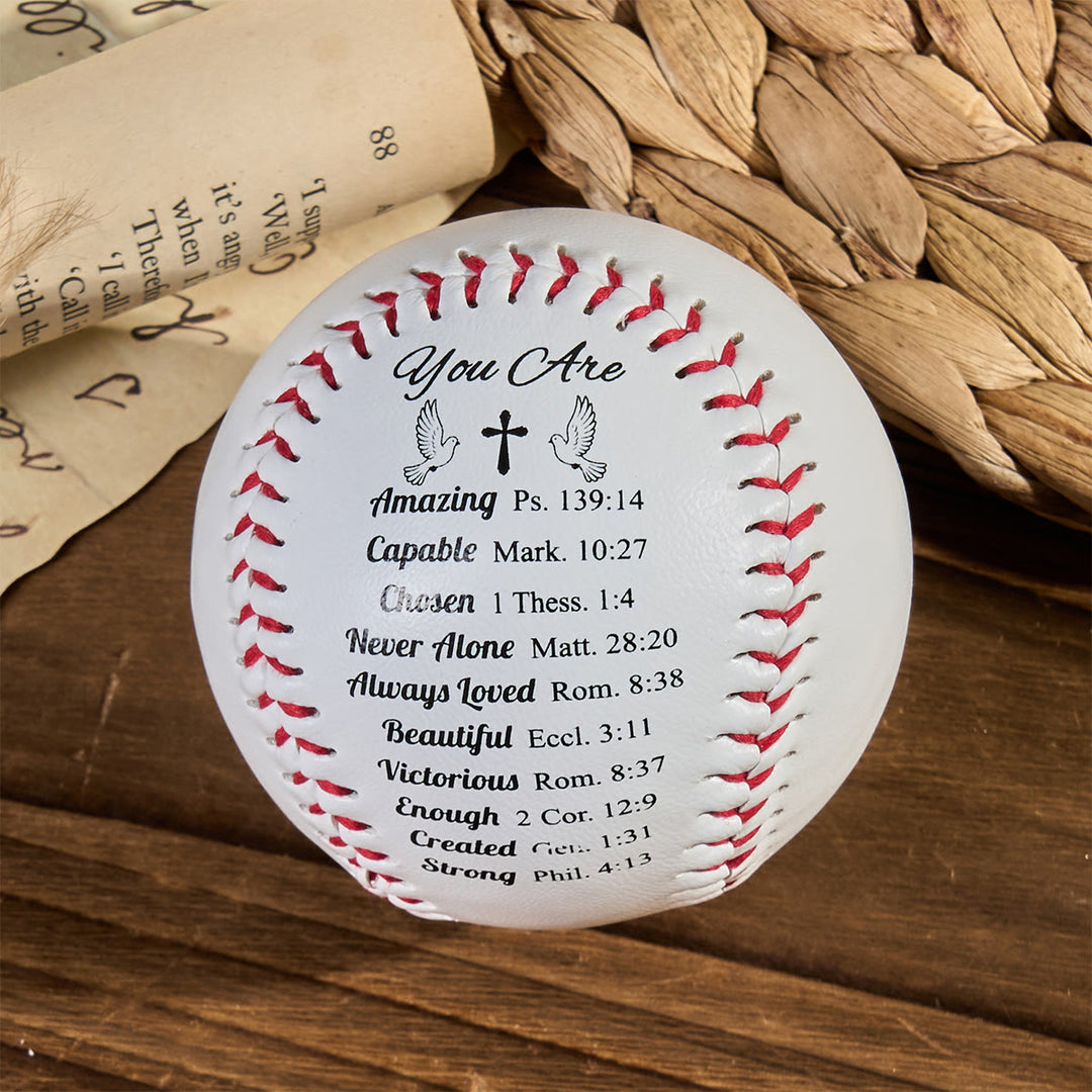 Christianartworkshop Scripture - Engraved Softball: Faith - Centered Design with Red Stitching - Softball with Scripture - image 0