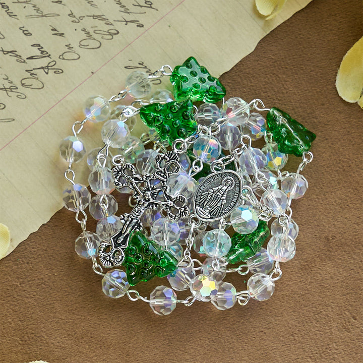 Christianartworkshop Christmas Gift: Festive Faith Rosary: Iridescent Translucent Beads & Christmas Tree Accents - image 8