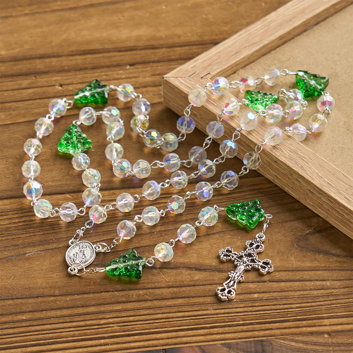 Christianartworkshop Festive Faith Rosary: Iridescent Translucent Beads & Christmas Tree Accents - image 2