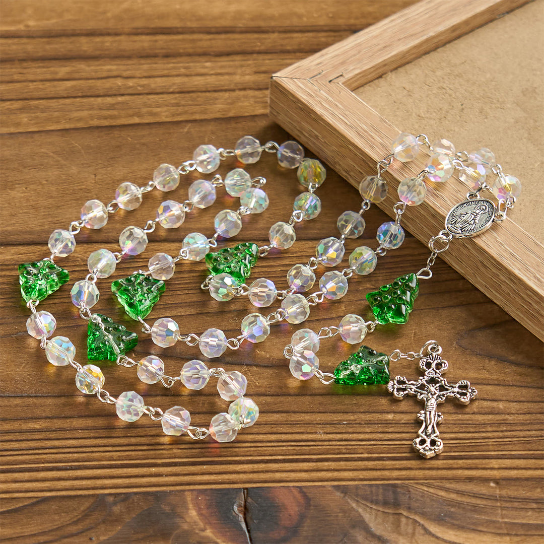 Christianartworkshop Christmas Gift: Festive Faith Rosary: Iridescent Translucent Beads & Christmas Tree Accents - image 5