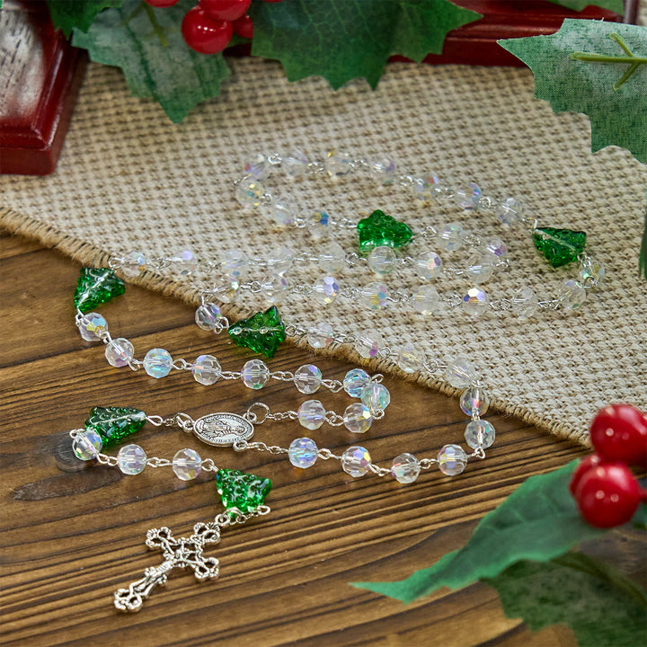 Christianartworkshop Christmas Gift: Festive Faith Rosary: Iridescent Translucent Beads & Christmas Tree Accents - image 6