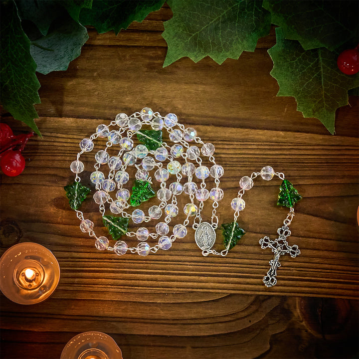Christianartworkshop Christmas Gift: Festive Faith Rosary: Iridescent Translucent Beads & Christmas Tree Accents - image 3