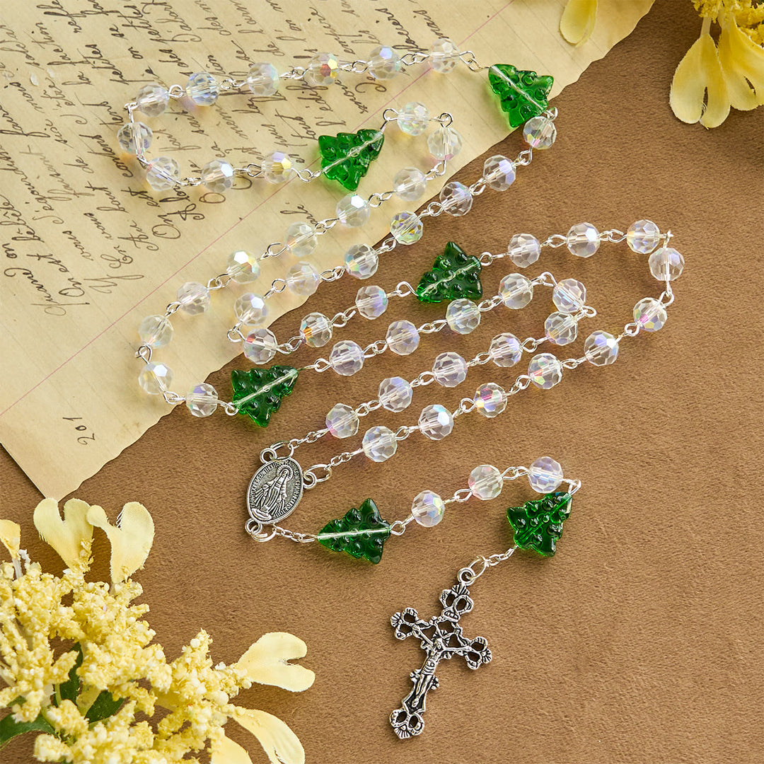 Christianartworkshop Christmas Gift: Festive Faith Rosary: Iridescent Translucent Beads & Christmas Tree Accents - image 7