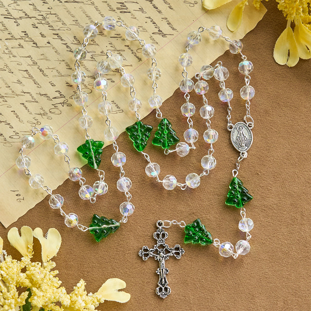 Christianartworkshop Christmas Gift: Festive Faith Rosary: Iridescent Translucent Beads & Christmas Tree Accents - image 2