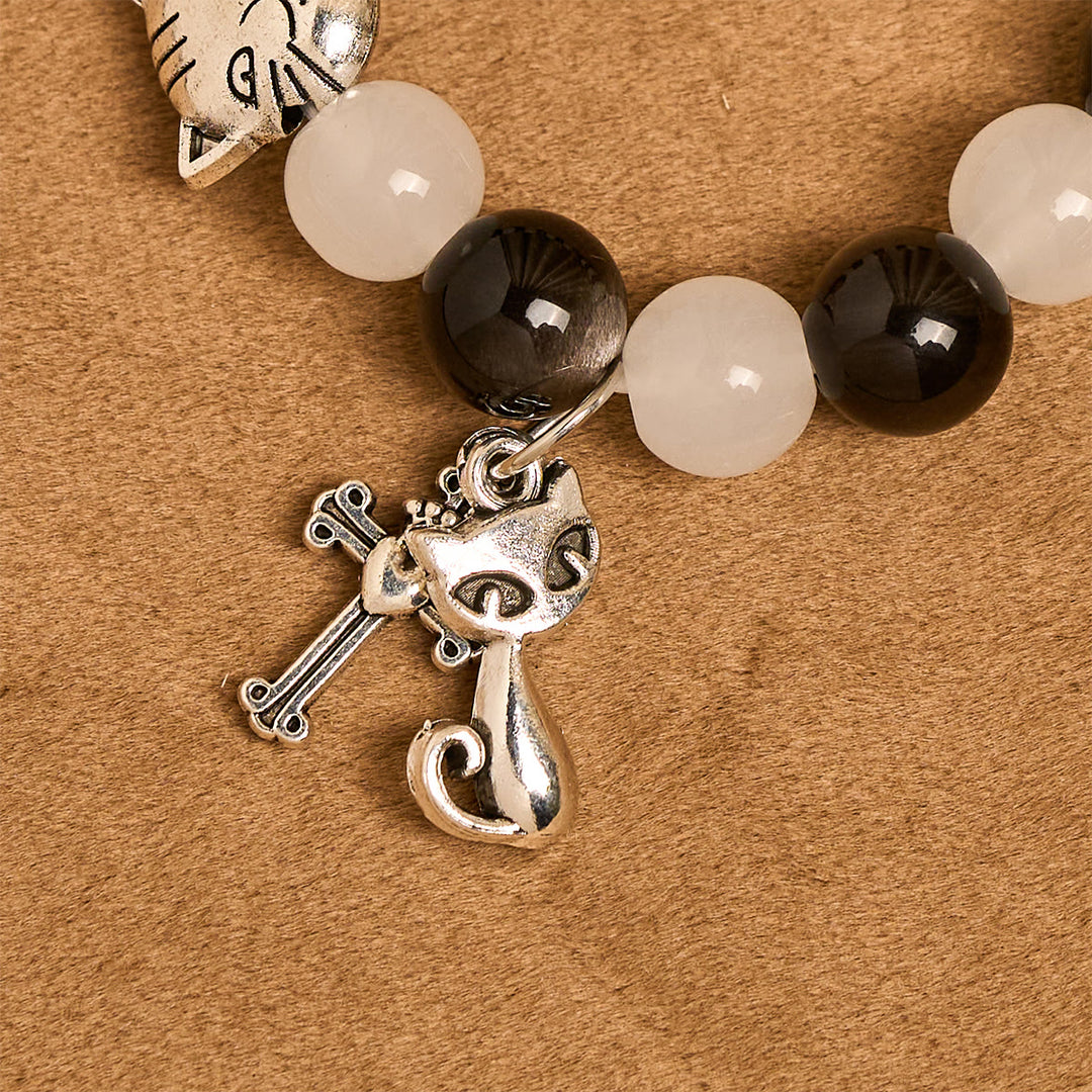 Christianartworkshop Our Lady's Blessing with Black & White Cow Cat Beads Bracelet, Animal Rosary - image 16