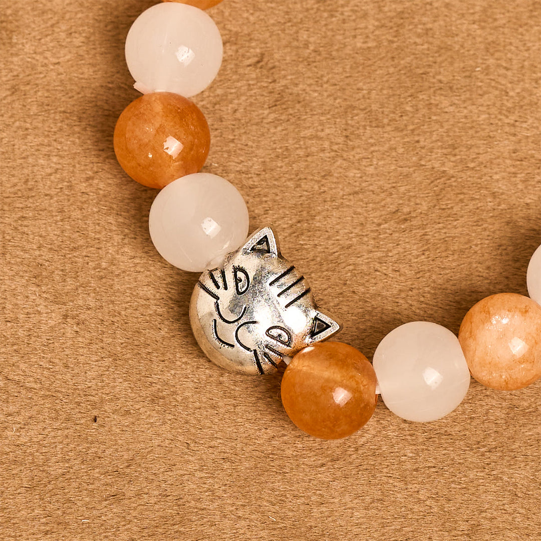 FREE Today: Orange & White Quartz with Cat Face Stainless Steel Charms of Orange Tabby Bracelet, Animal Rosary - image 17