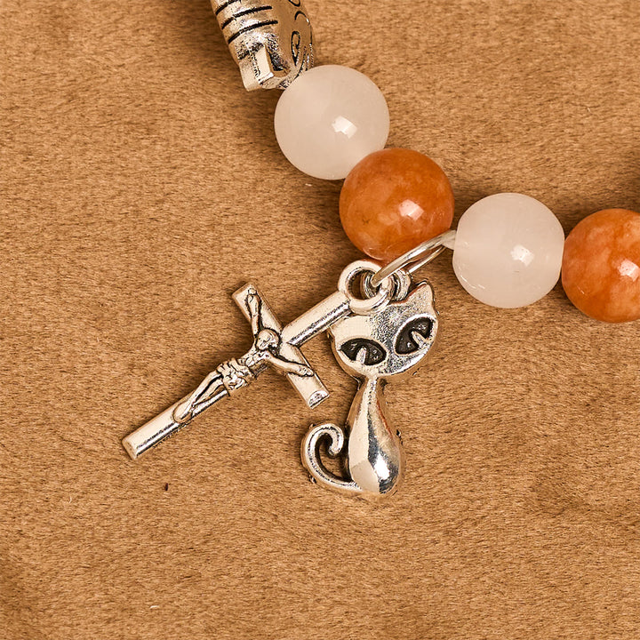 FREE Today: Orange & White Quartz with Cat Face Stainless Steel Charms of Orange Tabby Bracelet, Animal Rosary - image 16