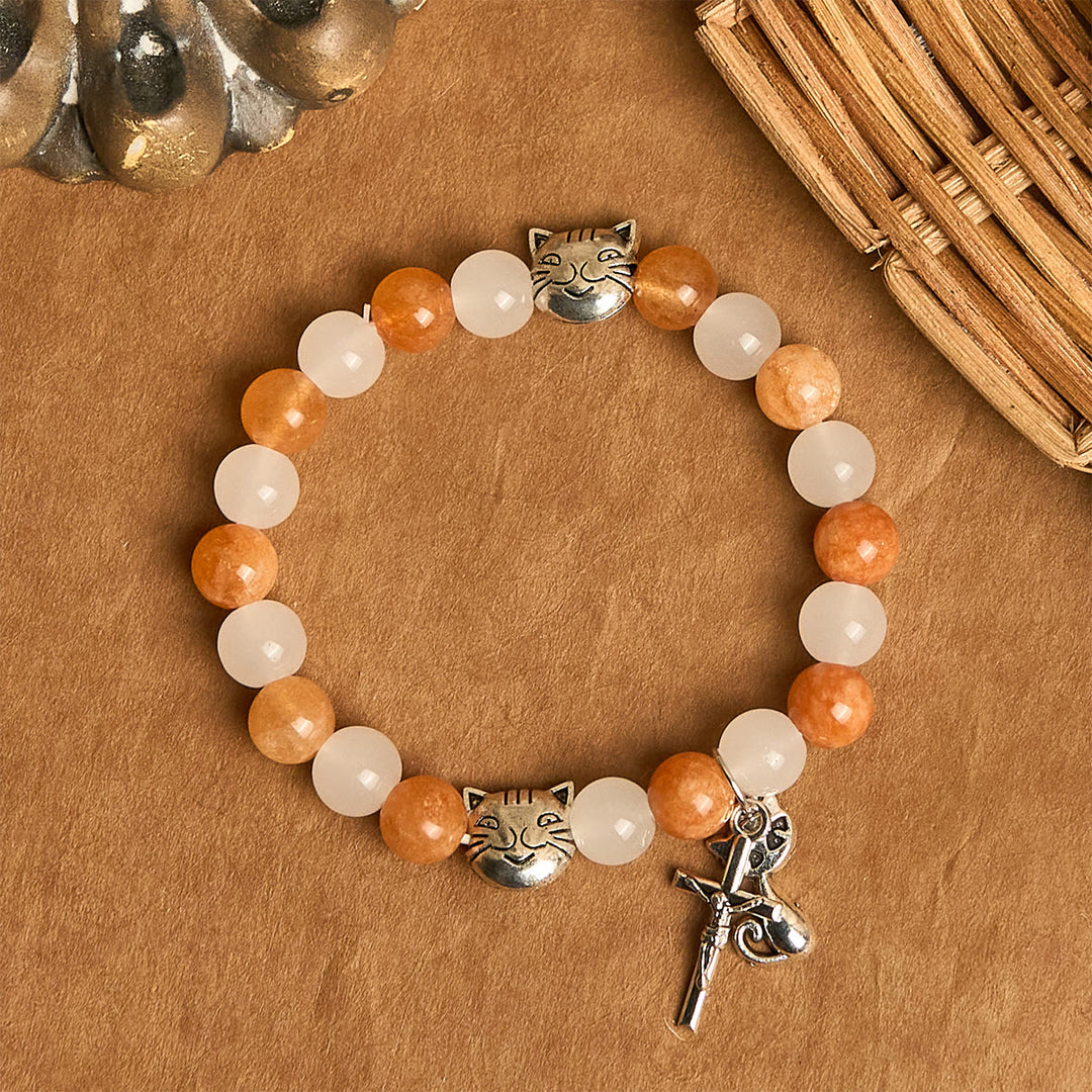 FREE Today: Orange & White Quartz with Cat Face Stainless Steel Charms of Orange Tabby Bracelet, Animal Rosary - image 12