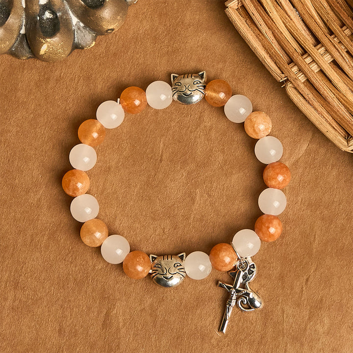FREE Today: Orange & White Quartz with Cat Face Stainless Steel Charms of Orange Tabby Bracelet, Animal Rosary - image 12