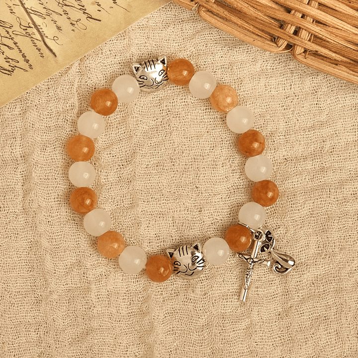 FREE Today: Orange & White Quartz with Cat Face Stainless Steel Charms of Orange Tabby Bracelet, Animal Rosary - image 15
