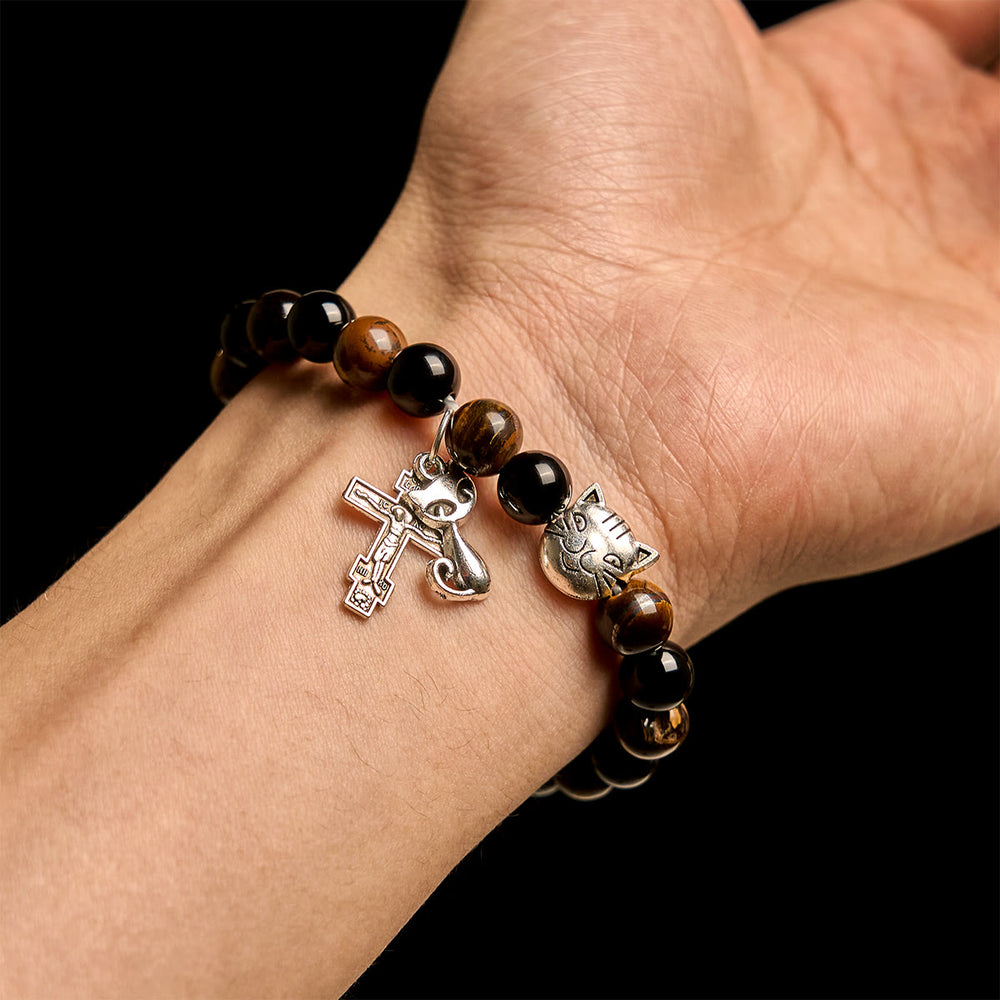 Christianartworkshop Faithful Tabby Cat with Brown Black Beads for Loving Prayer Animal Bracelet - image 1