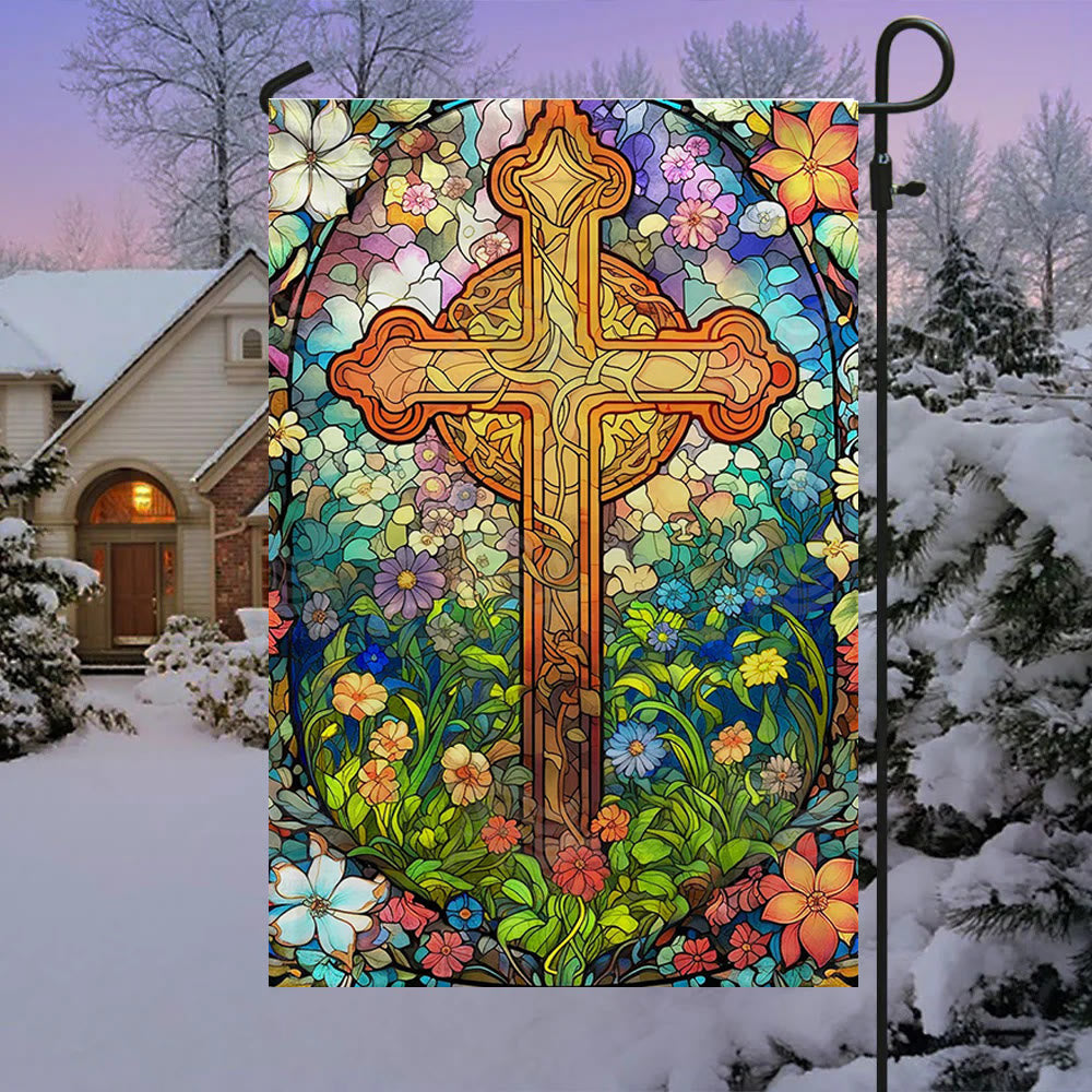 Christianartworkshop Floral - Encircled Stained Cross Garden Flag: Faith Decor for Yard - image 2