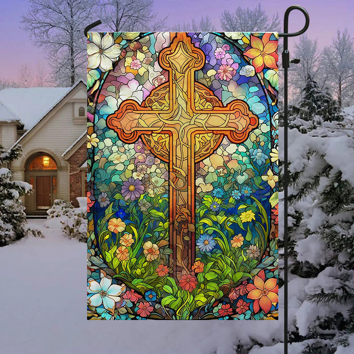 Christianartworkshop Floral - Encircled Stained Cross Garden Flag: Faith Decor for Yard - image 2