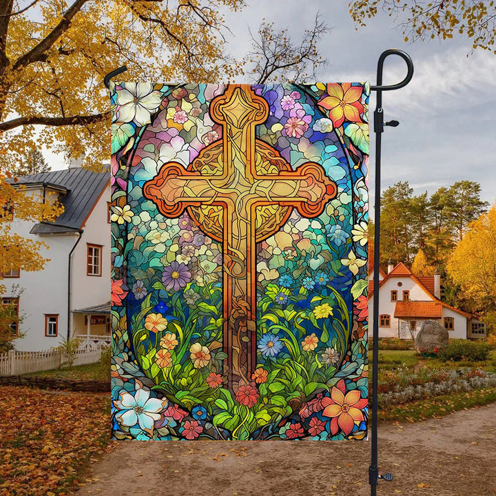 Christianartworkshop Floral - Encircled Stained Cross Garden Flag: Faith Decor for Yard - image 4
