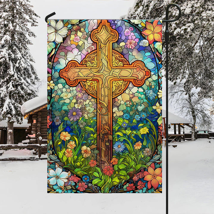 Christianartworkshop Floral - Encircled Stained Cross Garden Flag: Faith Decor for Yard - image 3