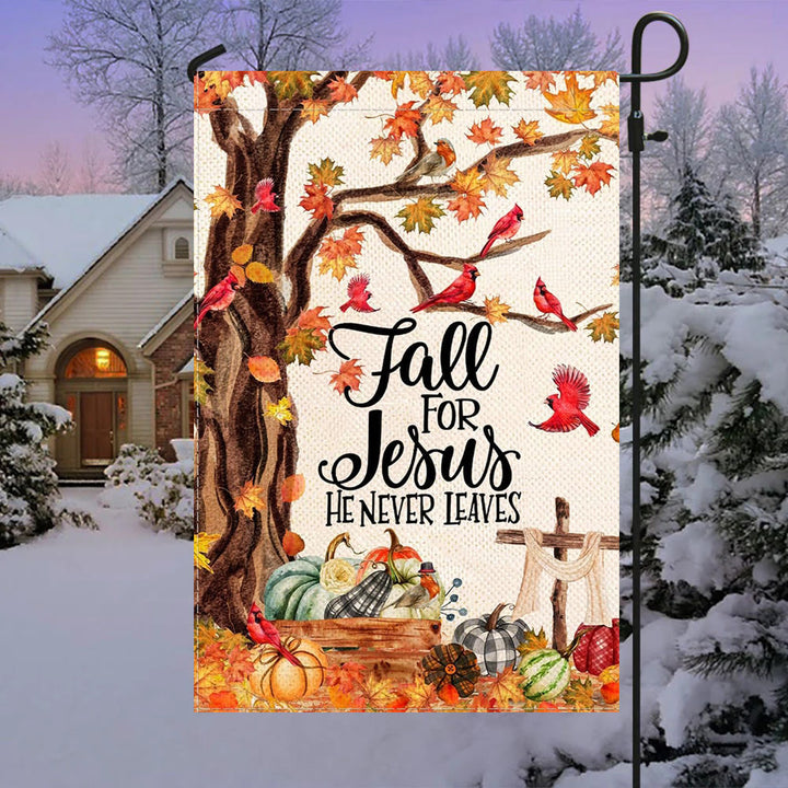 Christianartworkshop Fall for Jesus Autumn Garden Flag with Red Cardinals & Pumpkins - image 2