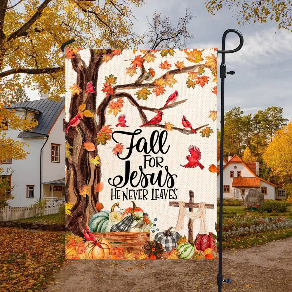 Christianartworkshop Fall for Jesus Autumn Garden Flag with Red Cardinals & Pumpkins - image 4