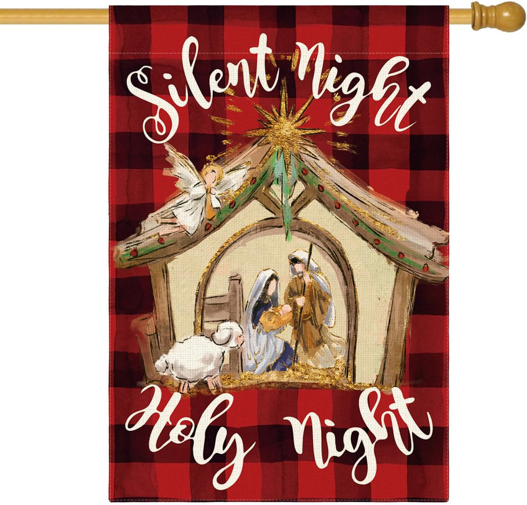 Christianartworkshop Faith - Filled Silent Night Garden Flag: Buffalo Plaid & Nativity Scene - image 6
