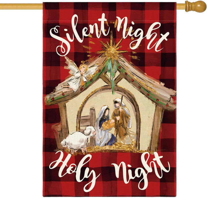 Christianartworkshop Faith - Filled Silent Night Garden Flag: Buffalo Plaid & Nativity Scene - image 6