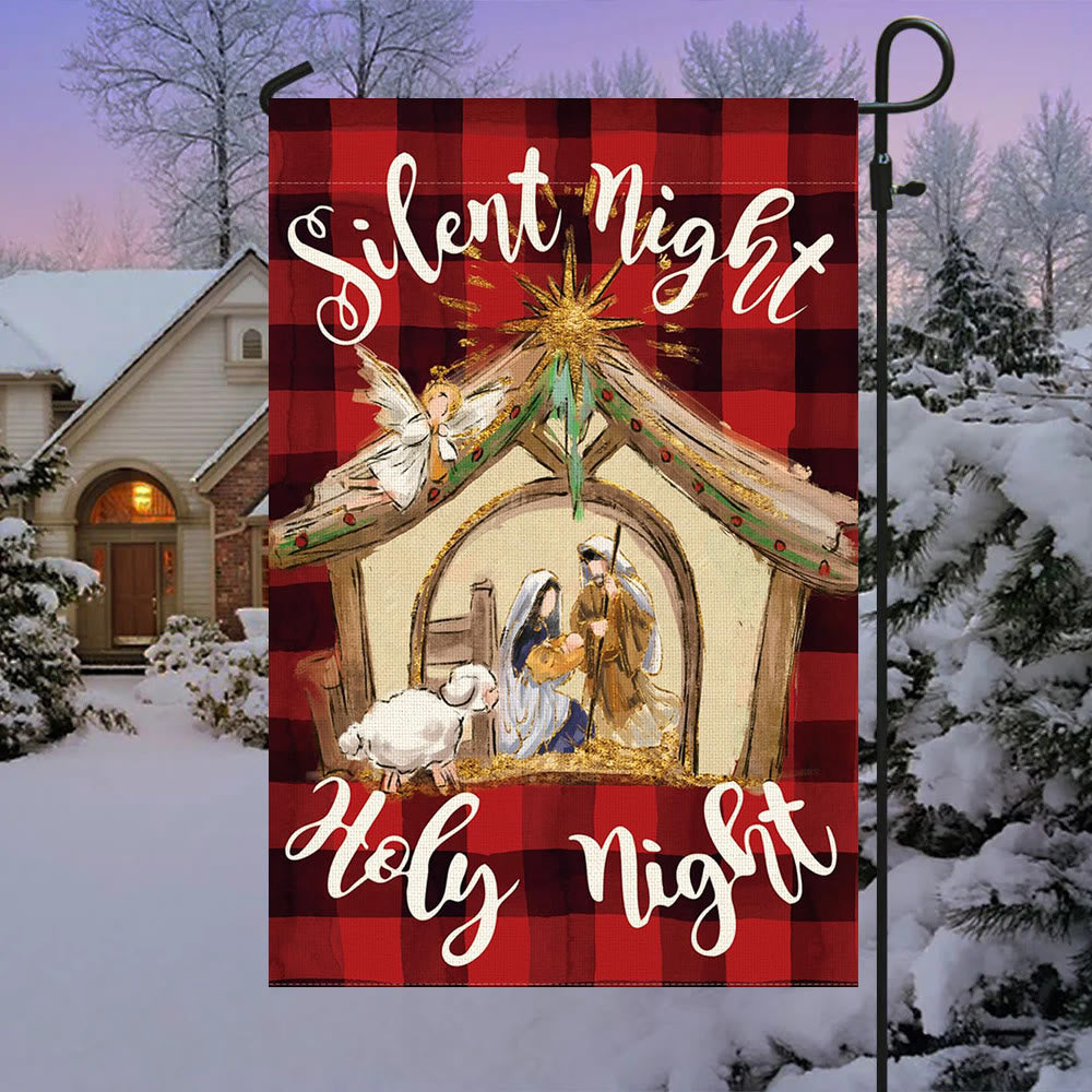 Christianartworkshop Faith - Filled Silent Night Garden Flag: Buffalo Plaid & Nativity Scene - image 2