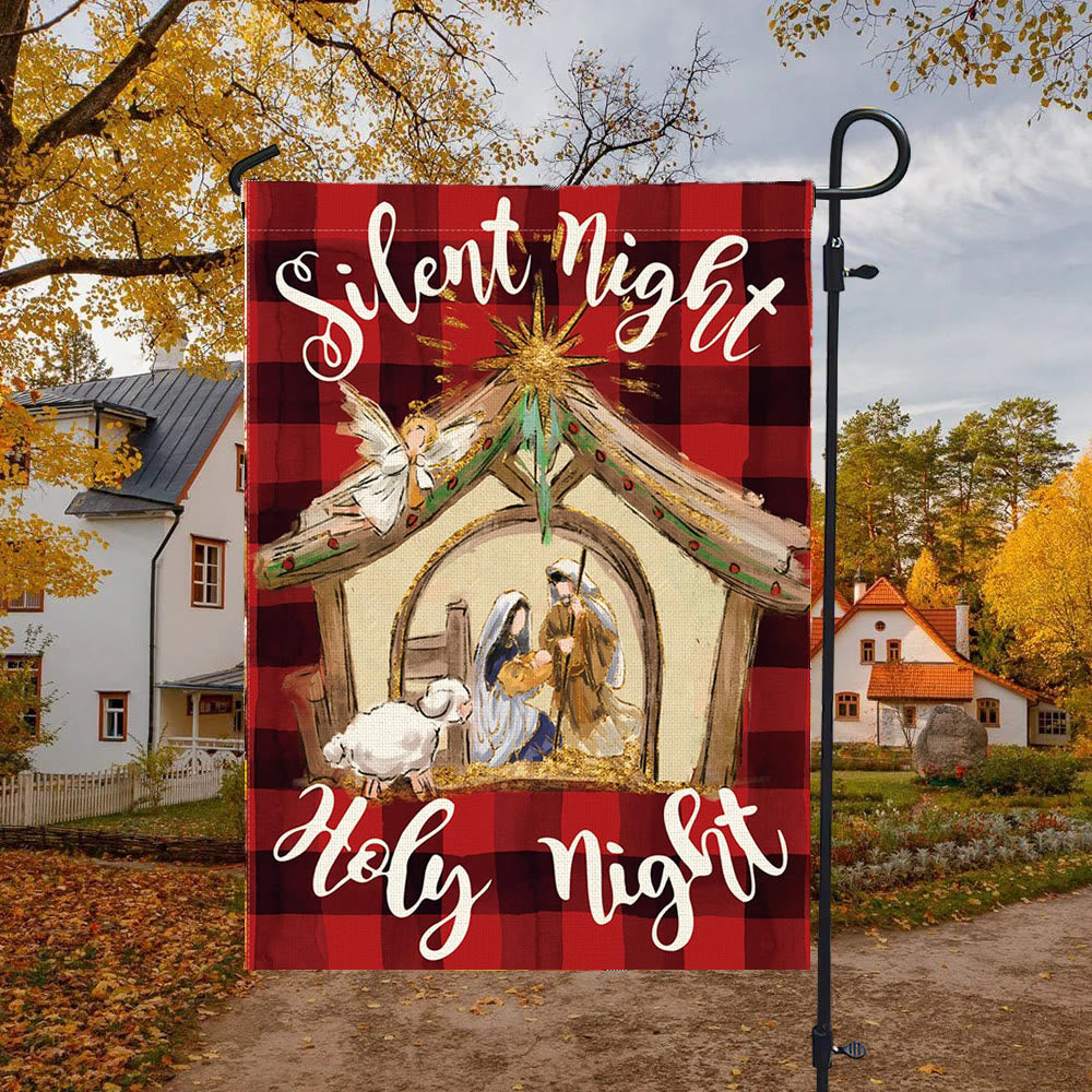 Christianartworkshop Faith - Filled Silent Night Garden Flag: Buffalo Plaid & Nativity Scene - image 4