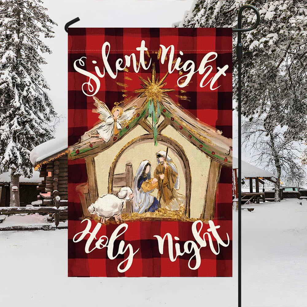 Christianartworkshop Faith - Filled Silent Night Garden Flag: Buffalo Plaid & Nativity Scene - image 3