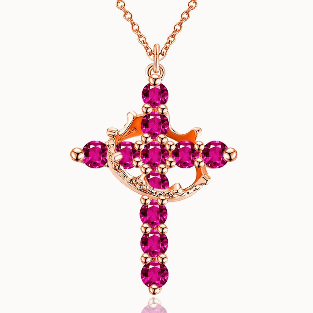 Christianartworkshop Modern Crowned in Faith Cross Necklace, Earrings - Necklace - Red Zircon#Rosegod - image 7