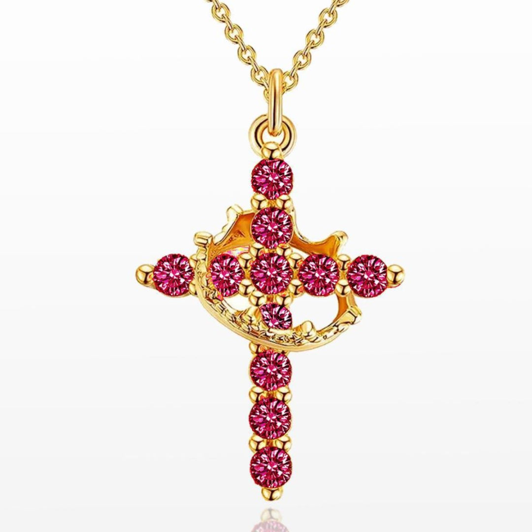 Christianartworkshop Modern Crowned in Faith Cross Necklace, Earrings - Necklace - Red Zircon#Gold - image 6