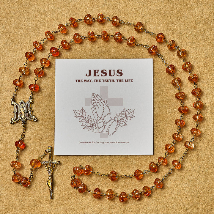 Christianartworkshop Thanksgiving Day: Sacred Pumpkin Beads Rosary with Miraculous Medal and Cross - Thanksgiving Day - image 0