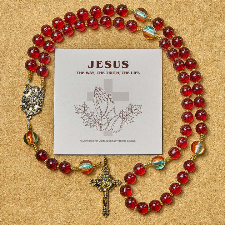 Our Lady of Fatima Rosary with Wine Red and Shining Rainbow Beads of Grace - Thanksgiving Day - image 0