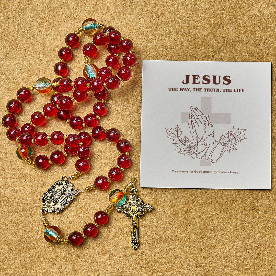 Our Lady of Fatima Rosary with Wine Red and Shining Rainbow Beads of Grace - image 2